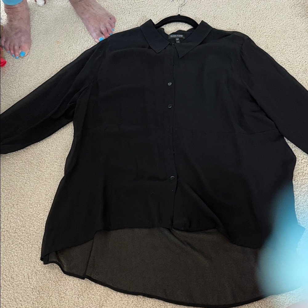 Eileen Fisher Black Button-Down Silk Blouse